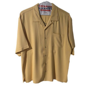 SIZE large yellow 100% silk tommy bahama button down t shirt